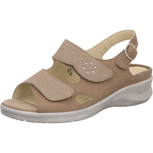 Waldläufer Sandalette Damen mit Klettverschluss und Schnalle braun mit weißer Sohle