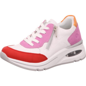 Remonte Damen Halbschuh Schnürer weiß rot lila orange mit Reißverschluss und weißer Sohle