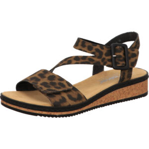 Rieker Damen Sandalette Leoprint mit brauner Sohle