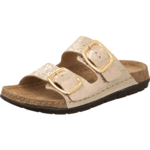 Rohde Damen Sandalette beige silber mit goldener Schnalle und schwarzer Sohle