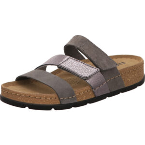 Rohde Damen Pantolette grau silber kombi mit brauner Sohle