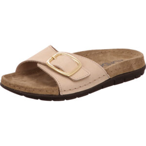Rohde Damen Sandalette beige mit goldener Schnalle und schwarzer Sohle