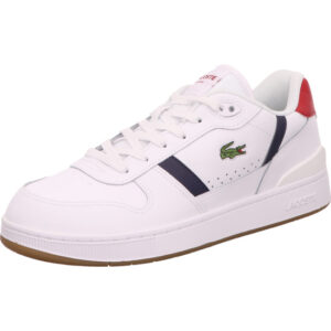 Lacoste Herren Sneaker weiß mit blau roten Streifen mit grünem Logo und weißer dicker Sohle