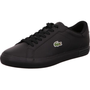 Lacoste Herren Sneaker schwarz mit grünem Logo und schwarzer Schnürung mit schwarzer Sohle