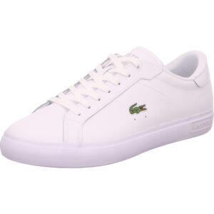 Lacoste Herren Sneaker weiß mit grünem Logo und weißer Schnürung mit weißer Sohle