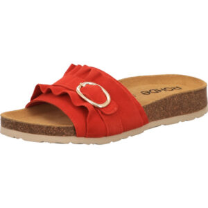 Rohde Damen Pantolette rot mit goldener Schnalle und heller Sohle