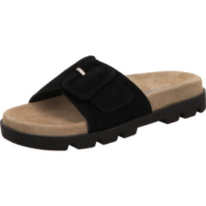 Rohde Damen Pantolette schwarz mit Schnalle und schwarzer Sohle