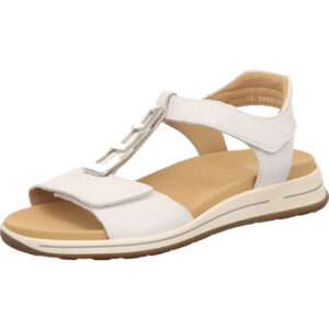 Ara Damen Sandalette weiß mit silber Schnalle und braunem Fußbett mit weißer Sohle