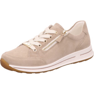 Ara Damen Halbschuh Schnürer beige mit weißer Schnürung und mini Reißverschluss mit weißer Sohle