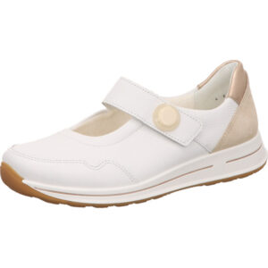 Ara Damen Halbschuh weiß mit Riemen und beige mit weißer Sohle