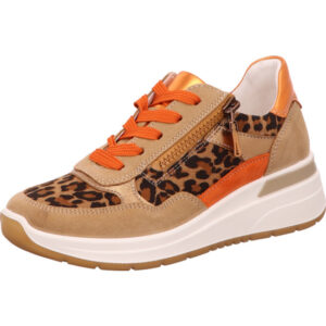 Ara Damen Halbschuh Schnürer Leoprint orange beige mit mini Reißverschluss und weiß brauner Sohle