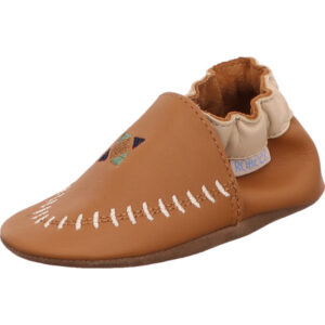 Robeez Kinder Lauflernschuhe braun mit beige und Muster mit brauner Sohle