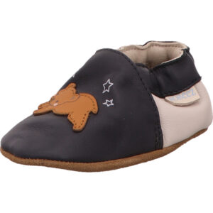 Robeez Kinder Lauflernschuhe dunkelblau mit beige und Bär mit Sternen und brauner Sohle