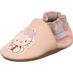Robeez Kinder Lauflernschuhe rosa mit rosa Glitzerrand und Hello Kitty mit brauner Sohle