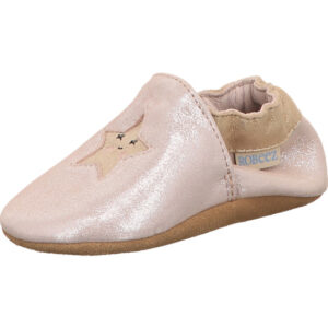 Robeez Kinder Lauflernschuh rosa Glitzer mit Stern und brauner Sohle