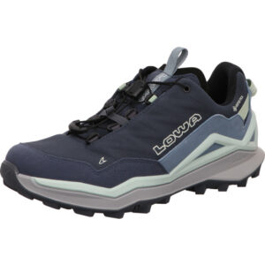 Lowa Maddox Pro GTX Damen Wanderhalbschuh blau mit türkis und hellblau und grauer Sohle