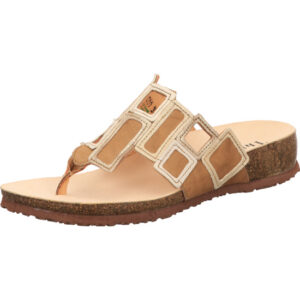 Think Damen Zehenschuhe beige kombi mit Quadraten und dunkler Sohle