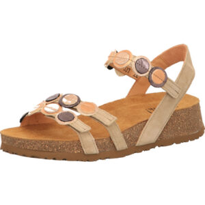 Think Damen Sandalette braun mit Kreisen und braunem Fußbett mit brauner Sohle