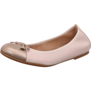 Unisa Damen Ballerina beige mit bronze Kappe und Schleife mit brauner Sohle
