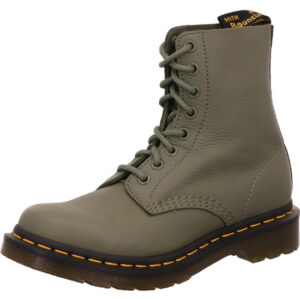 Dr Martens Damen Stiefelette Schnürer dunklegrün mit dunkler Sohle und gelber Naht