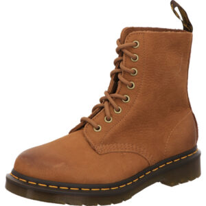 Dr Martens Damen Stiefelette Schnürer braun mit brauner Schnürung und dunkler Sohle mit gelber Naht