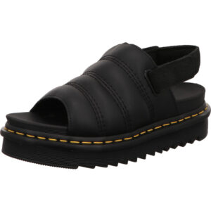 Dr Martens Damen Sandalen schwarz mit schwarzer Sohle und gelber Naht