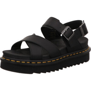 Dr Martens Damen Sandalen schwarz mit silber Schnallen und schwarzer Sohle mit gelber Naht