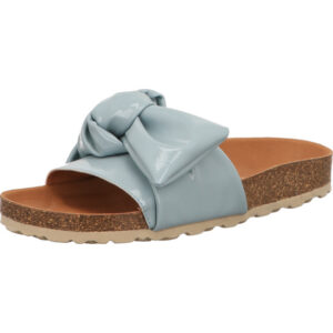 Verbenas Damen Sandalette blau Lack mit brauner Sohle und Dekoschleife