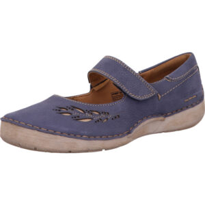 Josef Seibel Damen Halbschuh blau mit Riemen und grauer Sohle