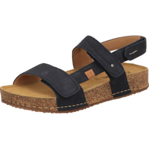 Josef Seibel Damen Sandalen dunkelblau mit Klett und brauner Sohle