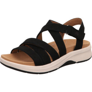 Josef Seibel Damen Sandalen schwarz mit Klett und braunem Fußbett mit weißer Sohle