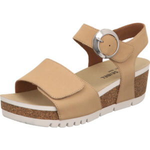 Josef Seibel Damen Sandalette beige mit silber Schnalle und Kork Schaft mit weißer Sohle