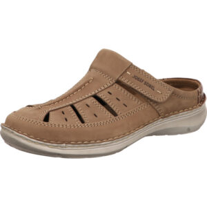 Josef Seibel Herren Clogs braun beige mit Klett und grauer Sohle