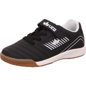 Lico Kinder Sportschuh schwarz mit weißem Logo und weiß brauner Sohle und Klett