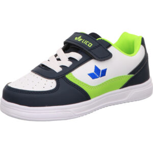 Lico Kinder Sportschuh Jungs schwarz weiß mit grün und blauem Logo mit Klett und weißer Sohle