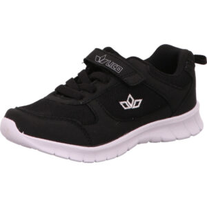 Lico Kinder Sportschuhe schwarz mit weißem Logo und weißer Sohle mit Klett