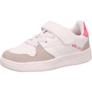 Lico Kinder Sportschuh Mädchen weiß mit beige und pink mit Klett und weißer Sohle