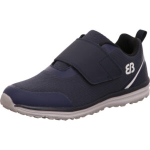 Brütting Trainingschuhe dunkelblau mit Klett und weißem Logo mit grauer Sohle