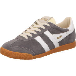 Gola Sneaker Damen garu creme mit weißen Sreifen und goldenen Logo mit weißer Schnürung und brauner Sohle