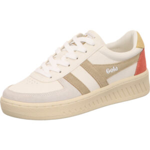 Gola Sneaker Damen creme gelb rot mit braunen Streifen und weißer Schnürung mit cremefarbener Sohle