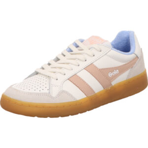 Gola Sneaker Damen weiß mit rosa Streifen und blauem Futter mit weißer Schnürung und brauner Sohle