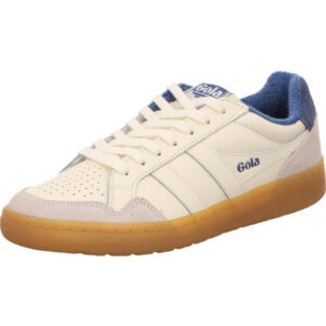 Gola Sneaker Damen creme mit blau un blauem Logo mit weißer Schnürung und brauner Sohle