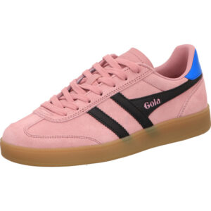 Gola Sneaker Damen pink mit blau schwarzen Streifen mit pinker Schnürung mit brauner Sohle
