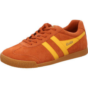Gola Sneaker Herren orange mit gelben Streifen und orangener Schnürung mit brauner Sohle