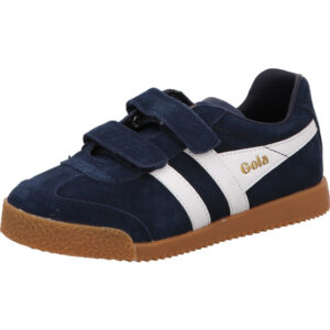 Gola Kinder dunkelblau mit weißen Streifen und goldenem Logo mit brauner Sohle