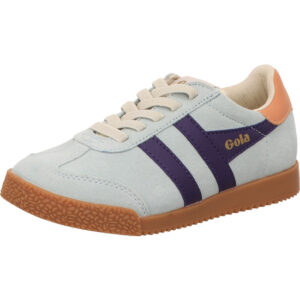 Gola Sneaker Damen hellblau rosa mit dunkelblauen Streifen und goldenem Logo mit weißer Schnürung und brauner Sohle