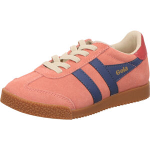 Goal Sneaker Damen pink mit blauem Streifen und goldenem Logo mit weißer Schnürung und brauner Sohle