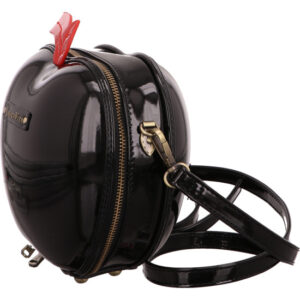 Laura Vita Damen Handtasche schwarz Lack in Apfelform mit roten Stiel und schwarzem Hänkel
