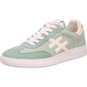 Another Trend Damen Halbschuh Schnürer hellblau mit weißem Logo und weißer Schnürung mit weißer Sohle