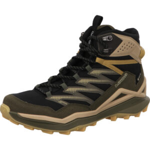 lowa Maddox Pro GTX Mid leichre hoher Wanderschuh schwarz mit bei gelb und grau garniert und gelber Sohle